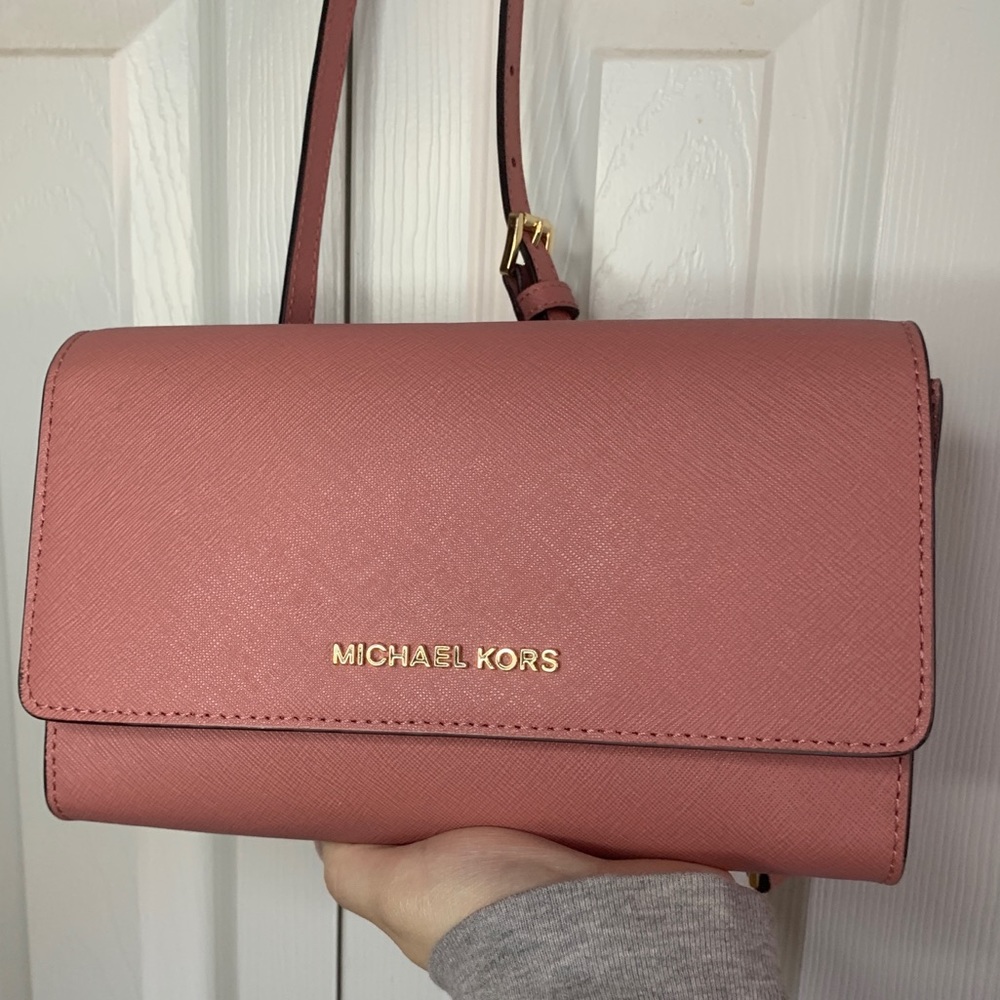 Pink Saffiano Leather 3-in-1 Crossbody Bag